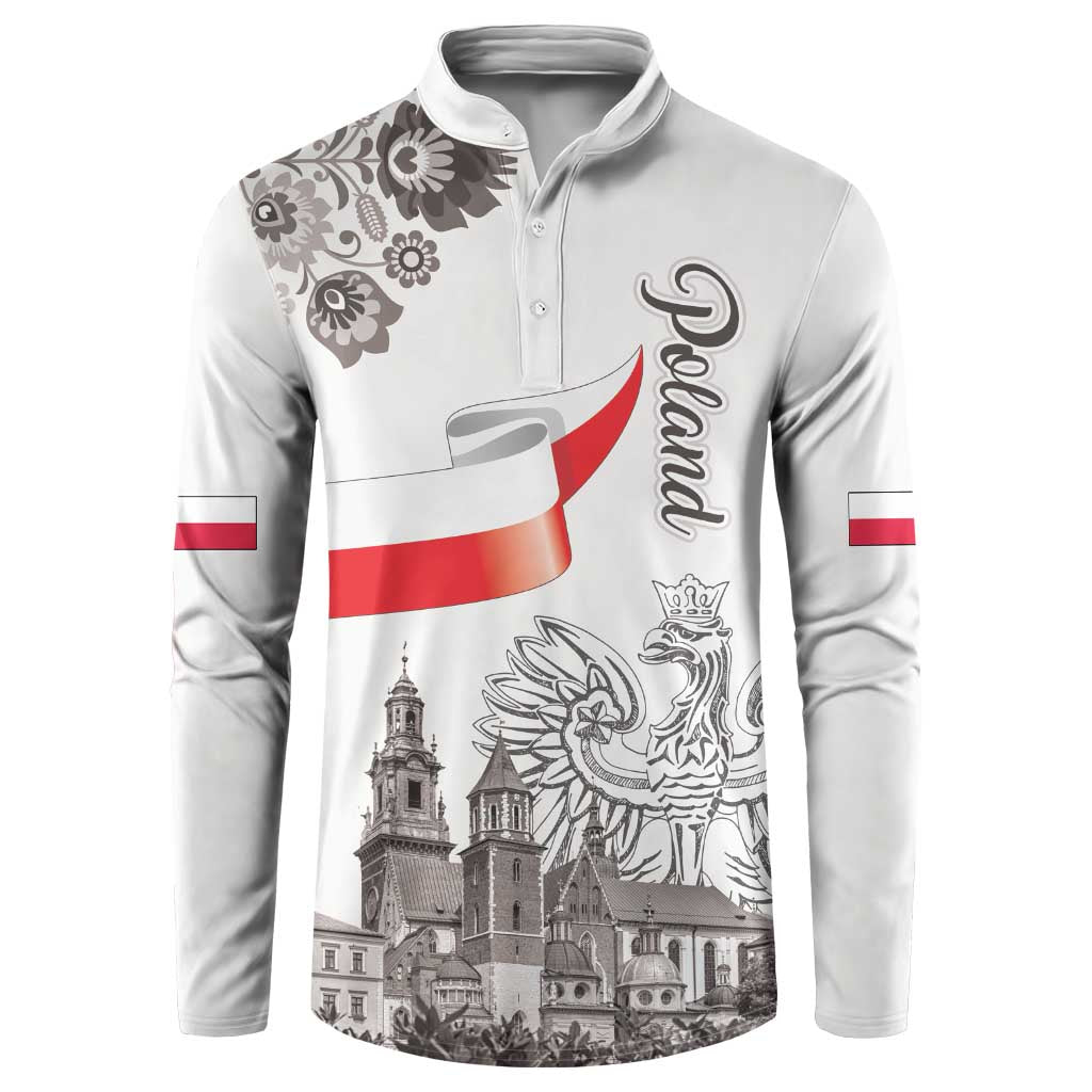 Poland Eagle Heritage Button Sweatshirt Wawel Castle Polish Wycinanki Folk Pattern - Wonder Print Shop