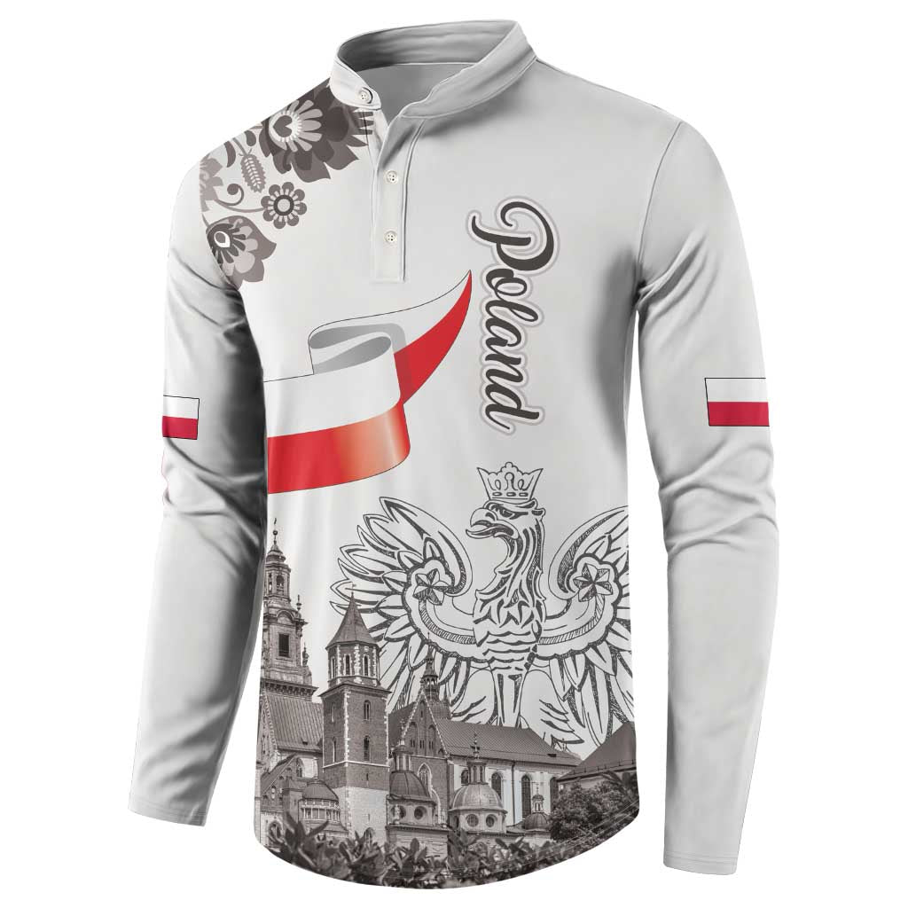 Poland Eagle Heritage Button Sweatshirt Wawel Castle Polish Wycinanki Folk Pattern - Wonder Print Shop