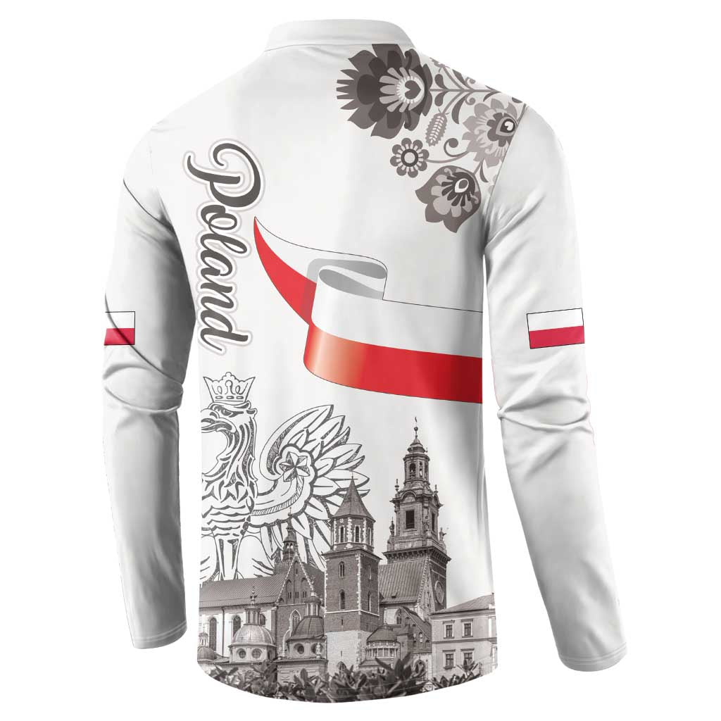 Poland Eagle Heritage Button Sweatshirt Wawel Castle Polish Wycinanki Folk Pattern - Wonder Print Shop