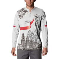 Poland Eagle Heritage Button Sweatshirt Wawel Castle Polish Wycinanki Folk Pattern - Wonder Print Shop