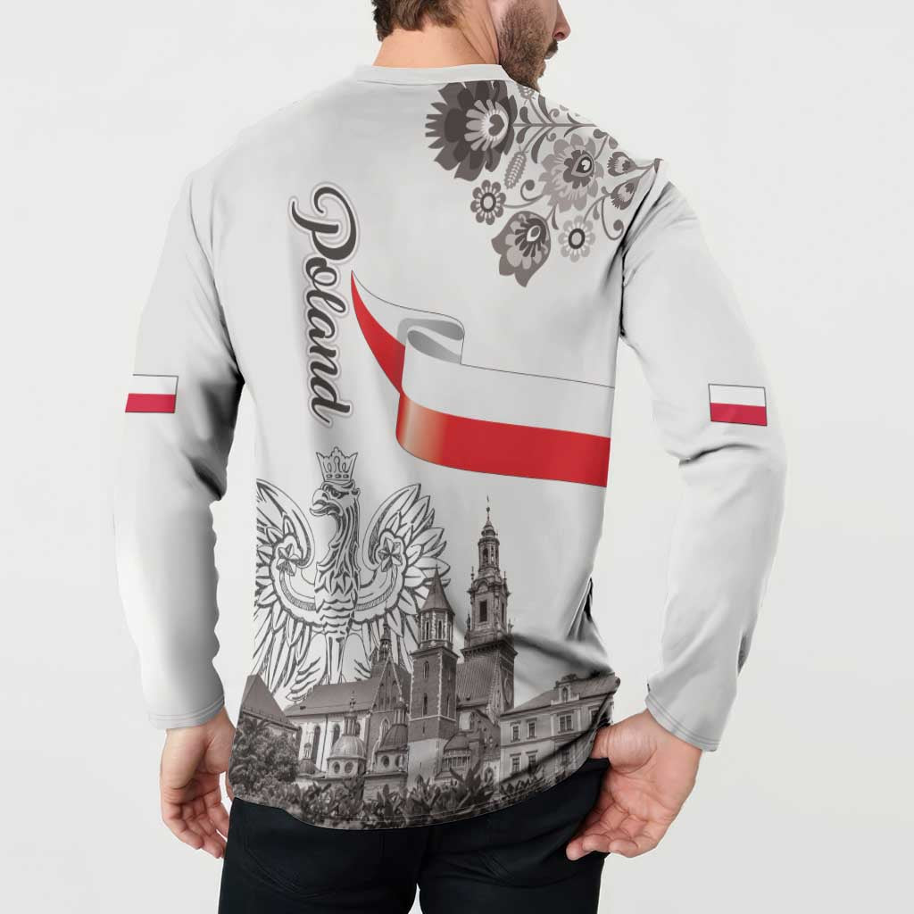 Poland Eagle Heritage Button Sweatshirt Wawel Castle Polish Wycinanki Folk Pattern - Wonder Print Shop