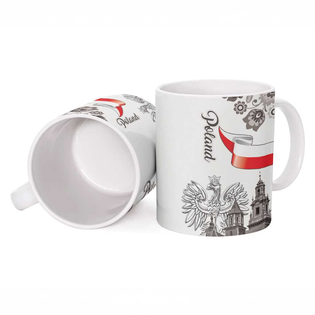 Poland Eagle Heritage Ceramic Mug Wawel Castle Polish Wycinanki Folk Pattern - Wonder Print Shop