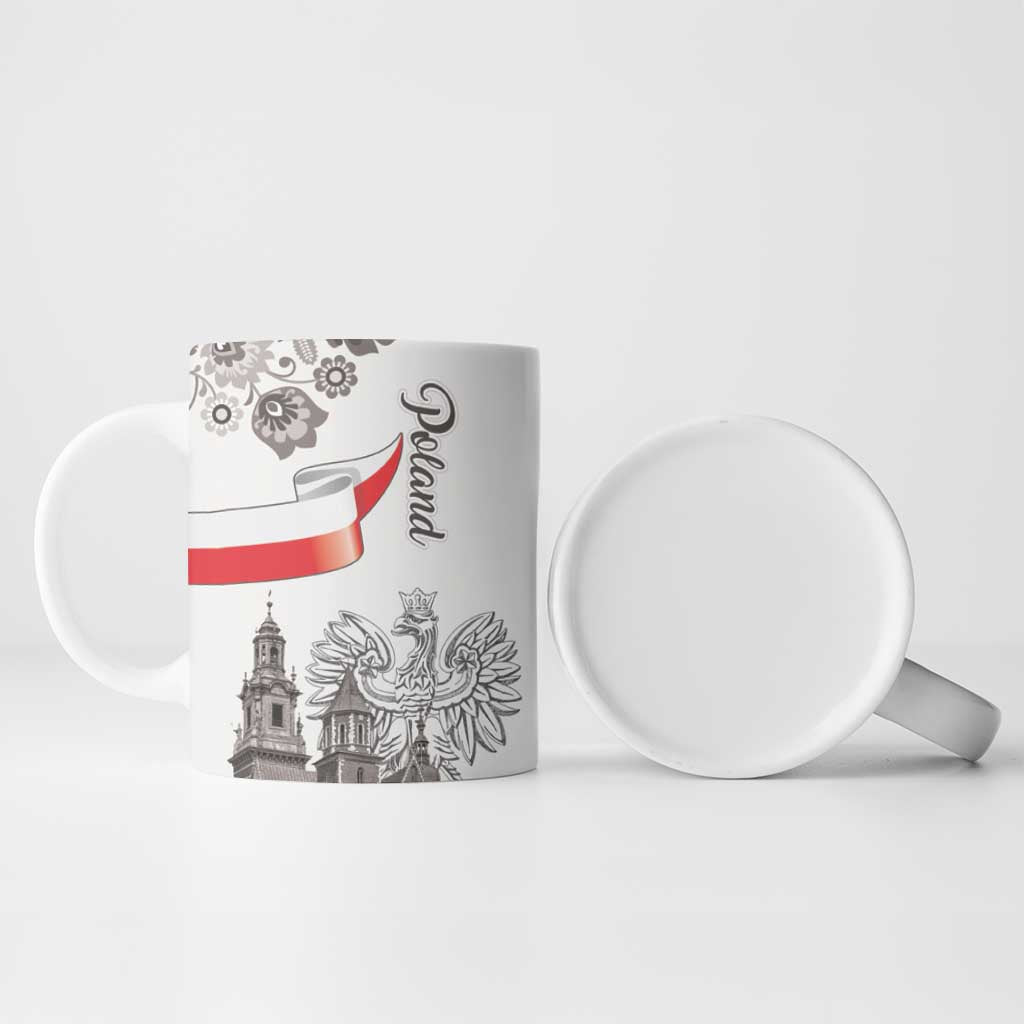 Poland Eagle Heritage Ceramic Mug Wawel Castle Polish Wycinanki Folk Pattern - Wonder Print Shop