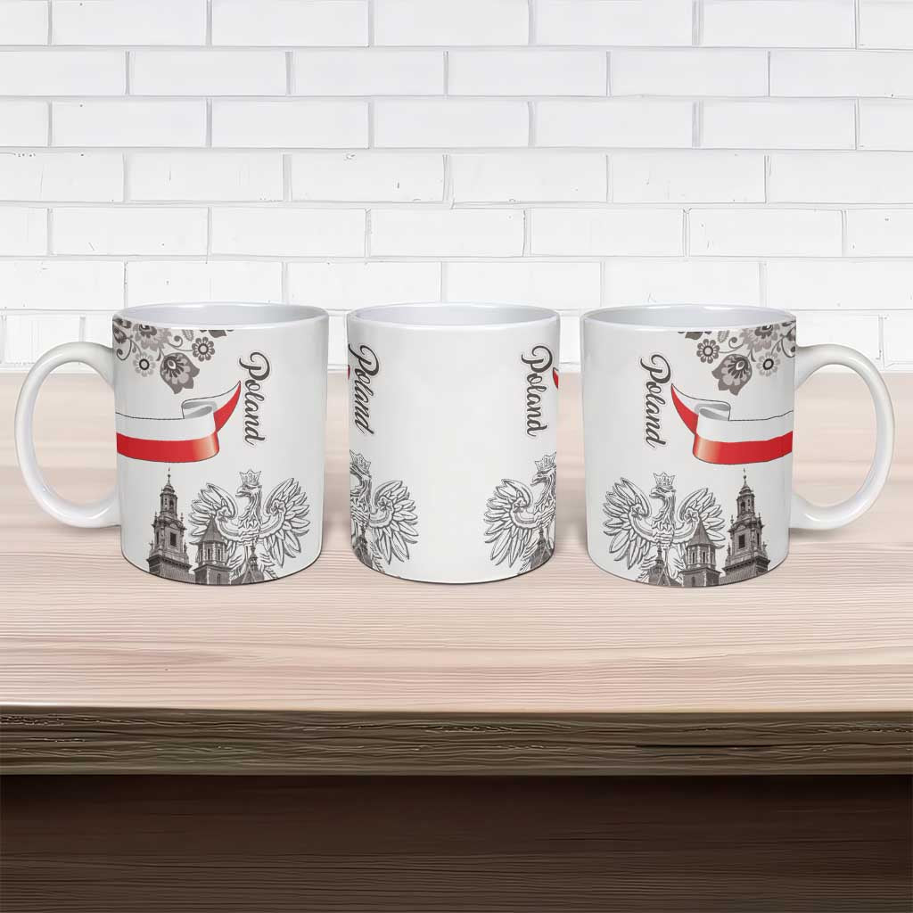 Poland Eagle Heritage Ceramic Mug Wawel Castle Polish Wycinanki Folk Pattern - Wonder Print Shop