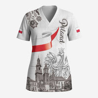 Poland Eagle Heritage Scrub Top Wawel Castle Polish Wycinanki Folk Pattern - Wonder Print Shop