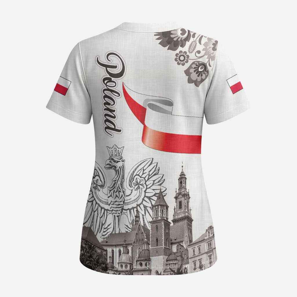 Poland Eagle Heritage Scrub Top Wawel Castle Polish Wycinanki Folk Pattern - Wonder Print Shop