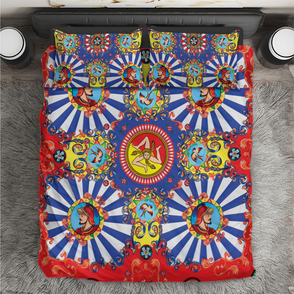 Carretto Siciliano Folk Art Bedding Set Trinacria Symbol Italian Pattern