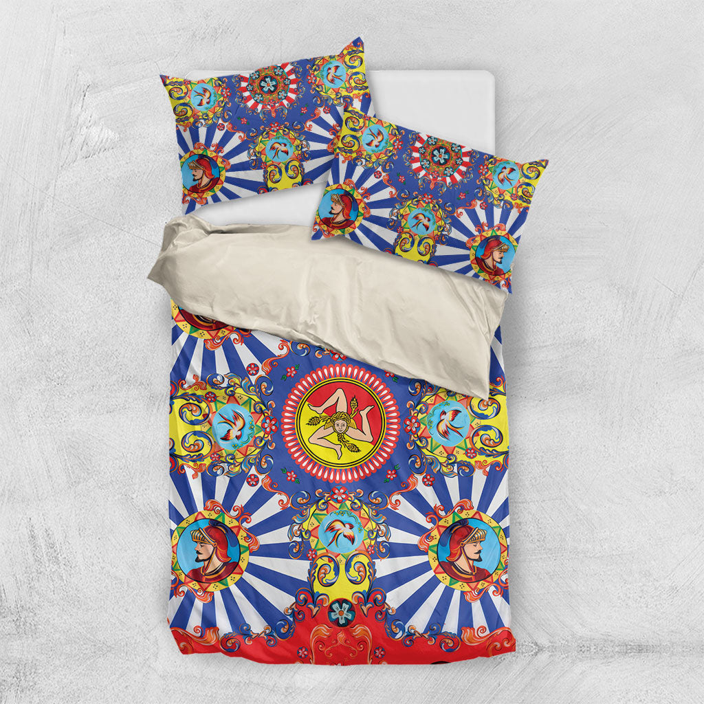 Carretto Siciliano Folk Art Bedding Set Trinacria Symbol Italian Pattern