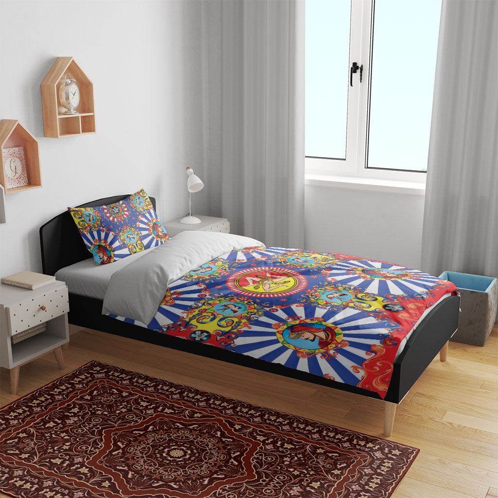 Carretto Siciliano Folk Art Bedding Set Trinacria Symbol Italian Pattern
