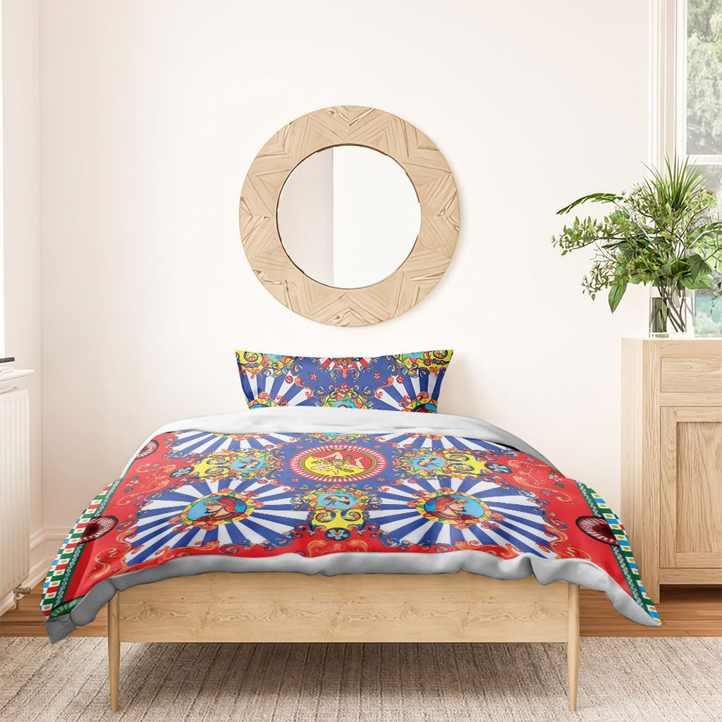 Carretto Siciliano Folk Art Bedding Set Trinacria Symbol Italian Pattern