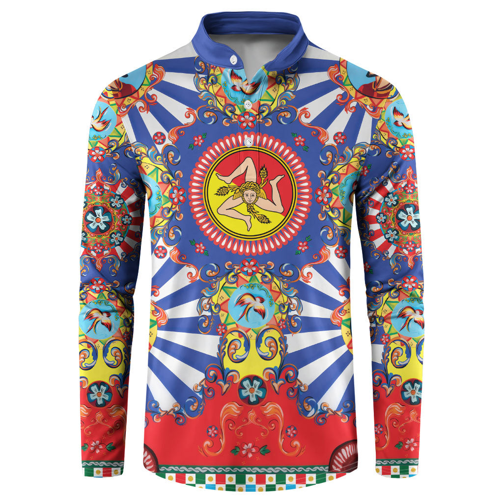 Carretto Siciliano Folk Art Button Sweatshirt Trinacria Symbol Italian Pattern
