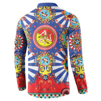 Carretto Siciliano Folk Art Button Sweatshirt Trinacria Symbol Italian Pattern