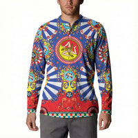 Carretto Siciliano Folk Art Button Sweatshirt Trinacria Symbol Italian Pattern