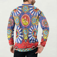 Carretto Siciliano Folk Art Button Sweatshirt Trinacria Symbol Italian Pattern