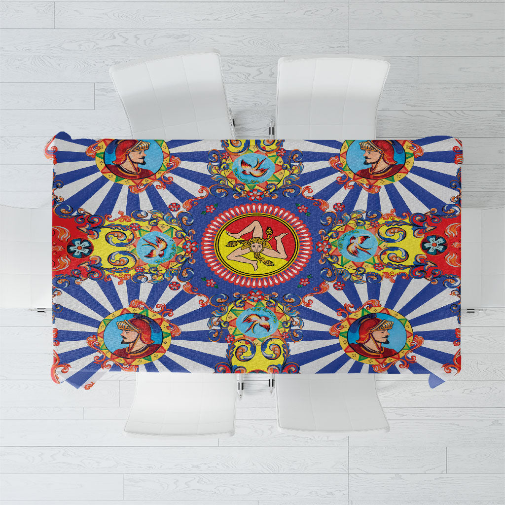 Carretto Siciliano Folk Art Tablecloth Trinacria Symbol Italian Pattern