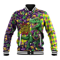 Funny Mardi Gras T-Rex Dinosaur Baseball Jacket Let The Good Times Roll - Wonder Print Shop