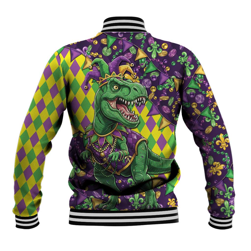 Funny Mardi Gras T-Rex Dinosaur Baseball Jacket Let The Good Times Roll - Wonder Print Shop