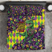 Funny Mardi Gras T-Rex Dinosaur Bedding Set Let The Good Times Roll - Wonder Print Shop