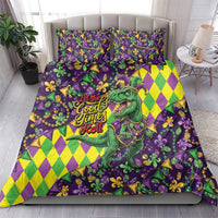 Funny Mardi Gras T-Rex Dinosaur Bedding Set Let The Good Times Roll - Wonder Print Shop