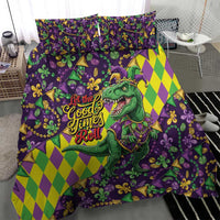 Funny Mardi Gras T-Rex Dinosaur Bedding Set Let The Good Times Roll - Wonder Print Shop