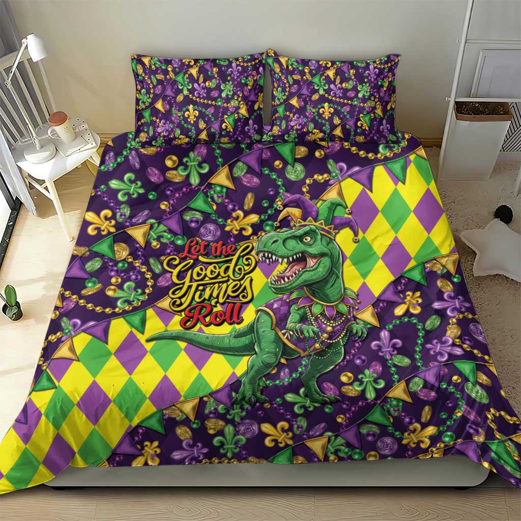 Funny Mardi Gras T-Rex Dinosaur Bedding Set Let The Good Times Roll - Wonder Print Shop