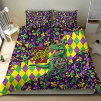 Funny Mardi Gras T-Rex Dinosaur Bedding Set Let The Good Times Roll - Wonder Print Shop