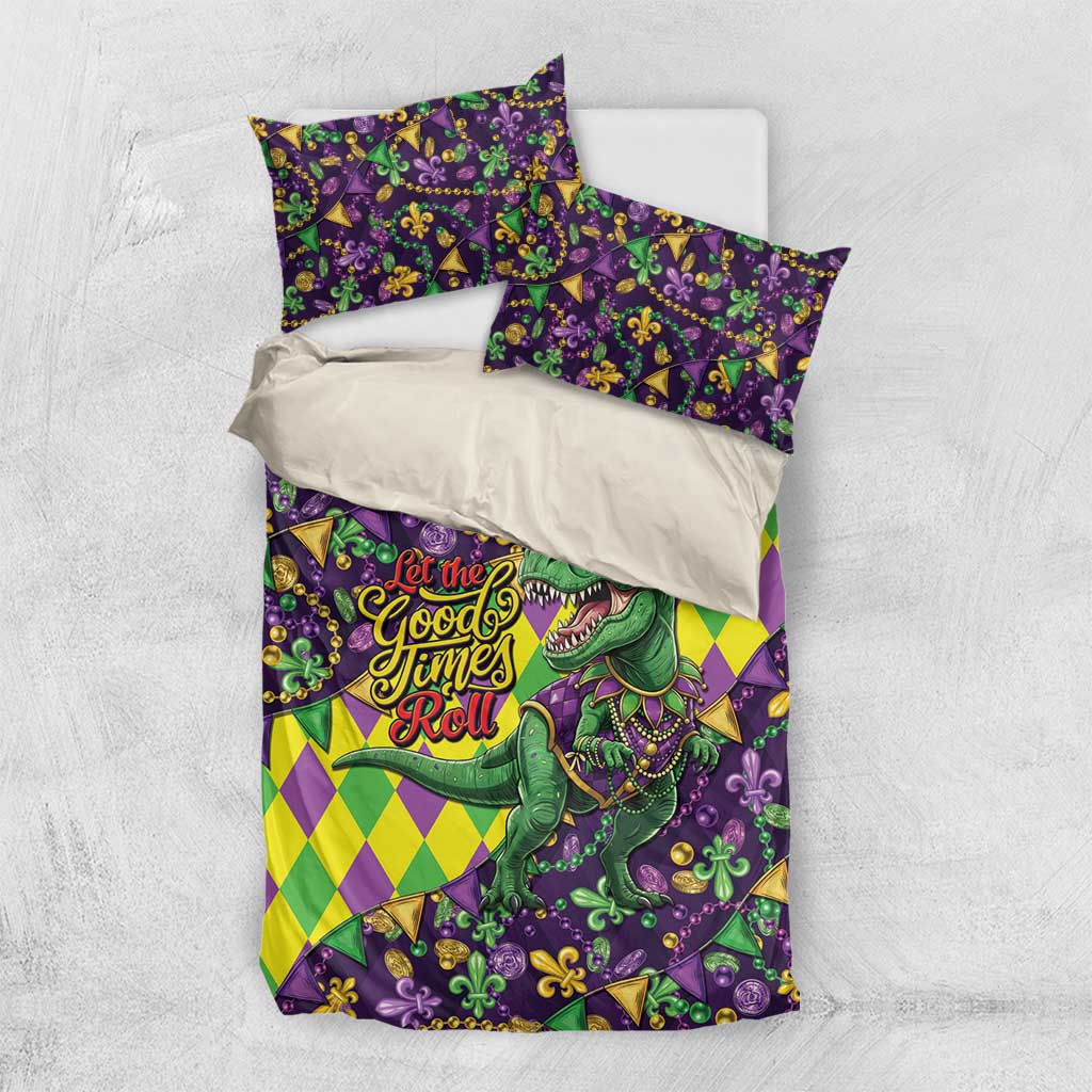 Funny Mardi Gras T-Rex Dinosaur Bedding Set Let The Good Times Roll - Wonder Print Shop