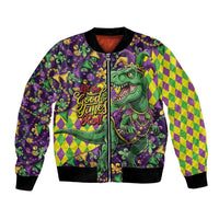 Funny Mardi Gras T-Rex Dinosaur Bomber Jacket Let The Good Times Roll - Wonder Print Shop