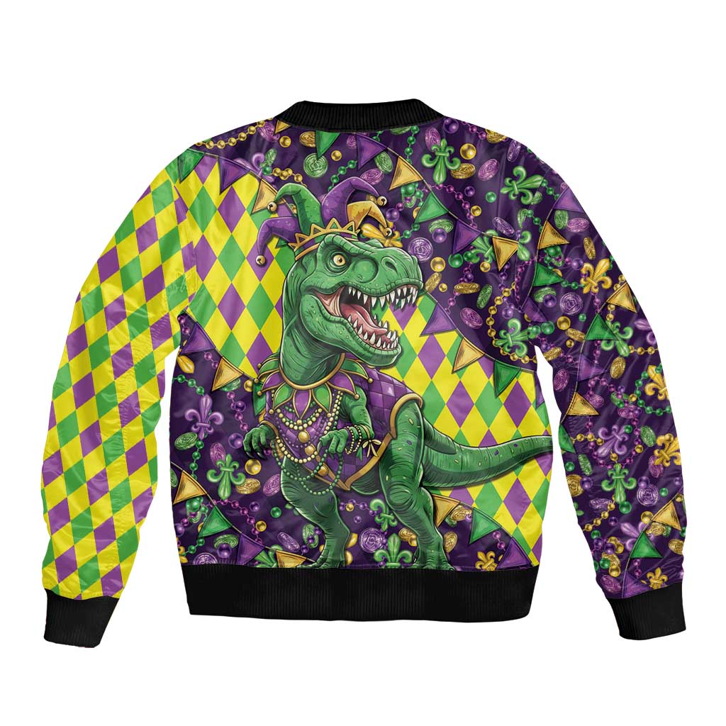 Funny Mardi Gras T-Rex Dinosaur Bomber Jacket Let The Good Times Roll - Wonder Print Shop
