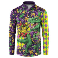 Funny Mardi Gras T-Rex Dinosaur Button Sweatshirt Let The Good Times Roll - Wonder Print Shop