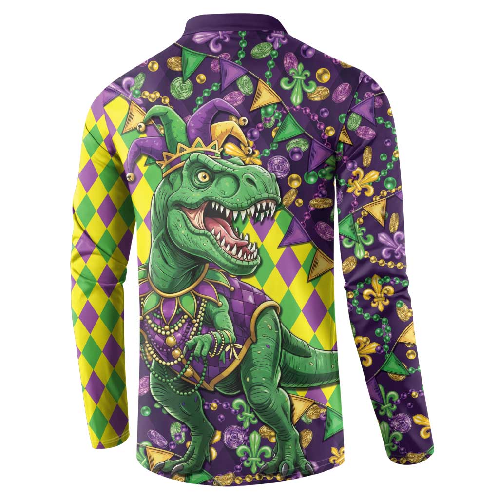 Funny Mardi Gras T-Rex Dinosaur Button Sweatshirt Let The Good Times Roll - Wonder Print Shop