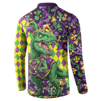 Funny Mardi Gras T-Rex Dinosaur Button Sweatshirt Let The Good Times Roll - Wonder Print Shop