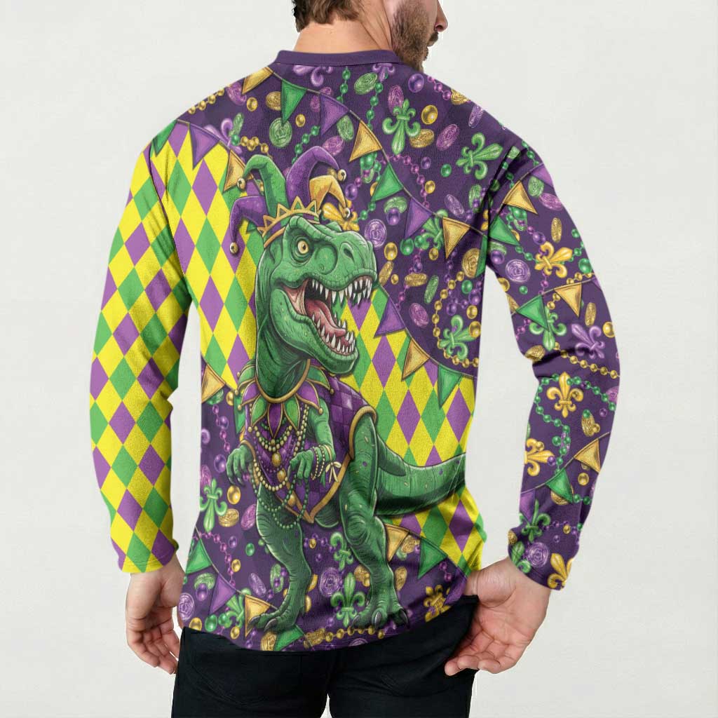 Funny Mardi Gras T-Rex Dinosaur Button Sweatshirt Let The Good Times Roll - Wonder Print Shop