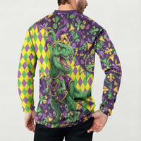 Funny Mardi Gras T-Rex Dinosaur Button Sweatshirt Let The Good Times Roll - Wonder Print Shop