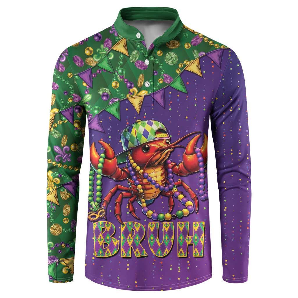 Funny Crawfish Carnival Button Sweatshirt It's Mardi Gras Bruh - Wonder Print Shop