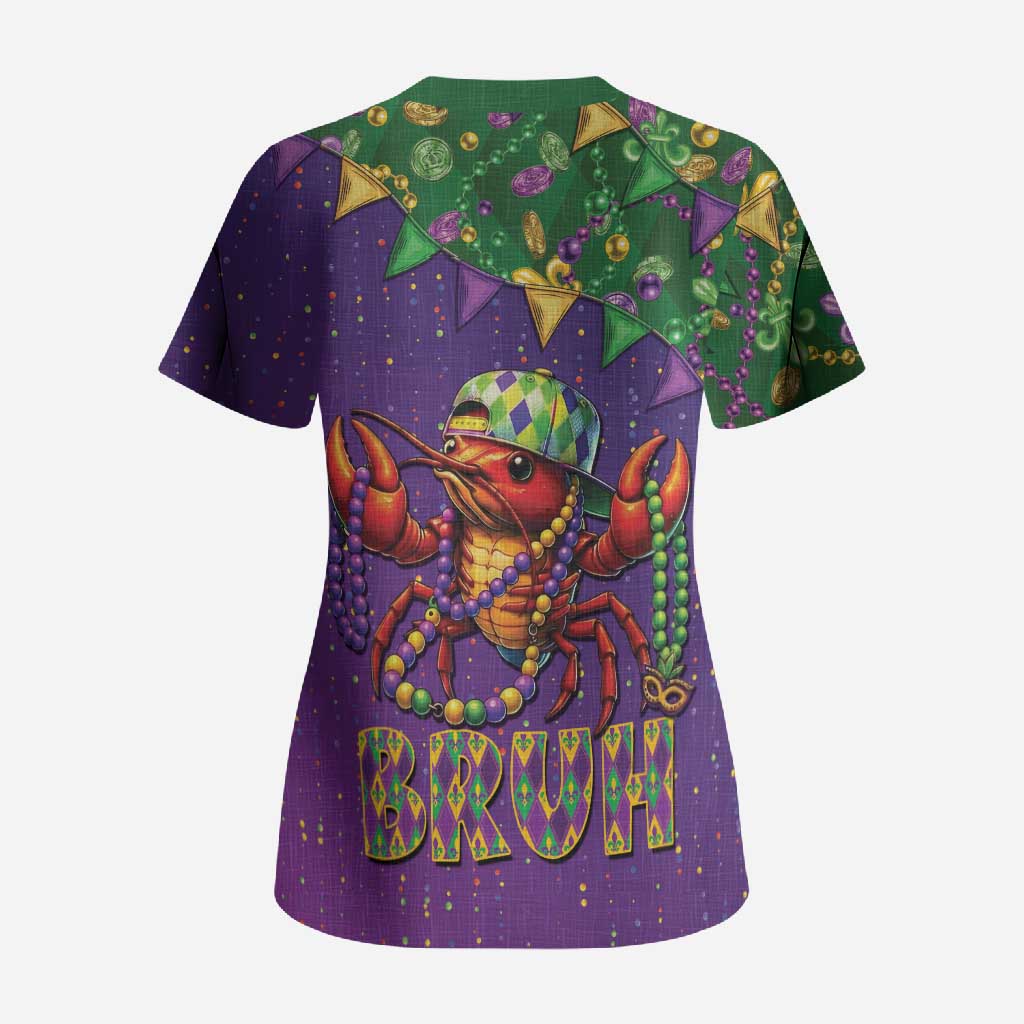 Funny Crawfish Carnival Scrub Top It's Mardi Gras Bruh - Wonder Print Shop