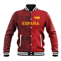 Custom World Football 2026 Spain Baseball Jacket Spanish Lion Azulejo Pattern