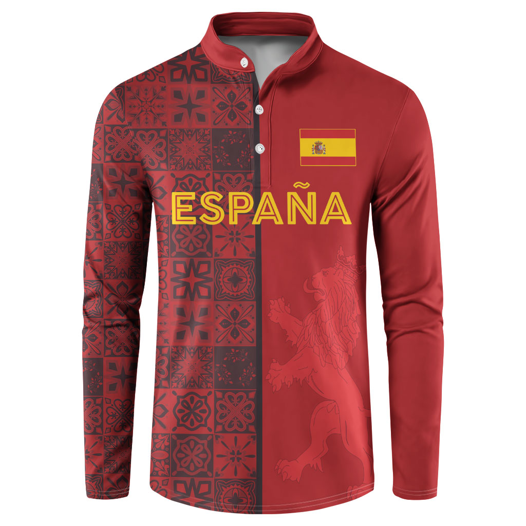 Custom World Football 2026 Spain Button Sweatshirt Spanish Lion Azulejo Pattern