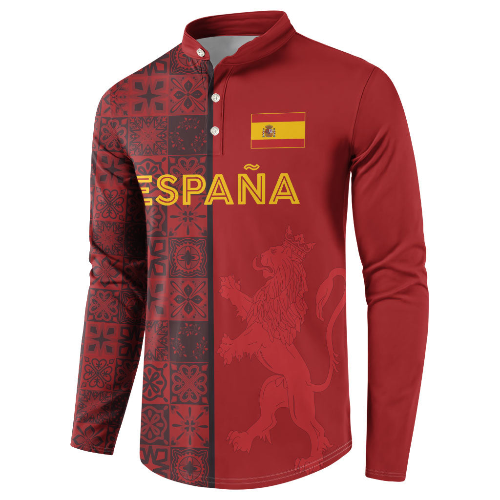 Custom World Football 2026 Spain Button Sweatshirt Spanish Lion Azulejo Pattern