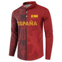 Custom World Football 2026 Spain Button Sweatshirt Spanish Lion Azulejo Pattern