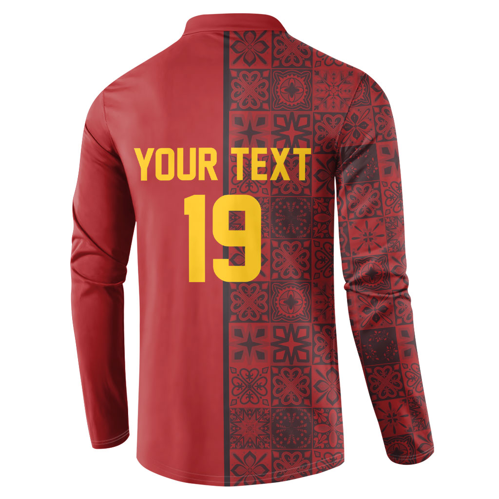 Custom World Football 2026 Spain Button Sweatshirt Spanish Lion Azulejo Pattern