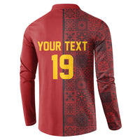 Custom World Football 2026 Spain Button Sweatshirt Spanish Lion Azulejo Pattern