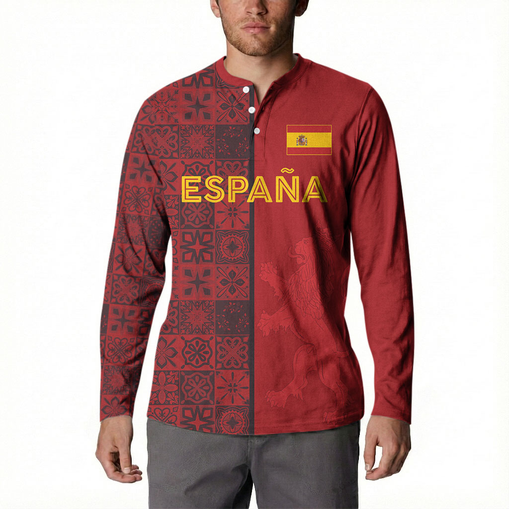 Custom World Football 2026 Spain Button Sweatshirt Spanish Lion Azulejo Pattern