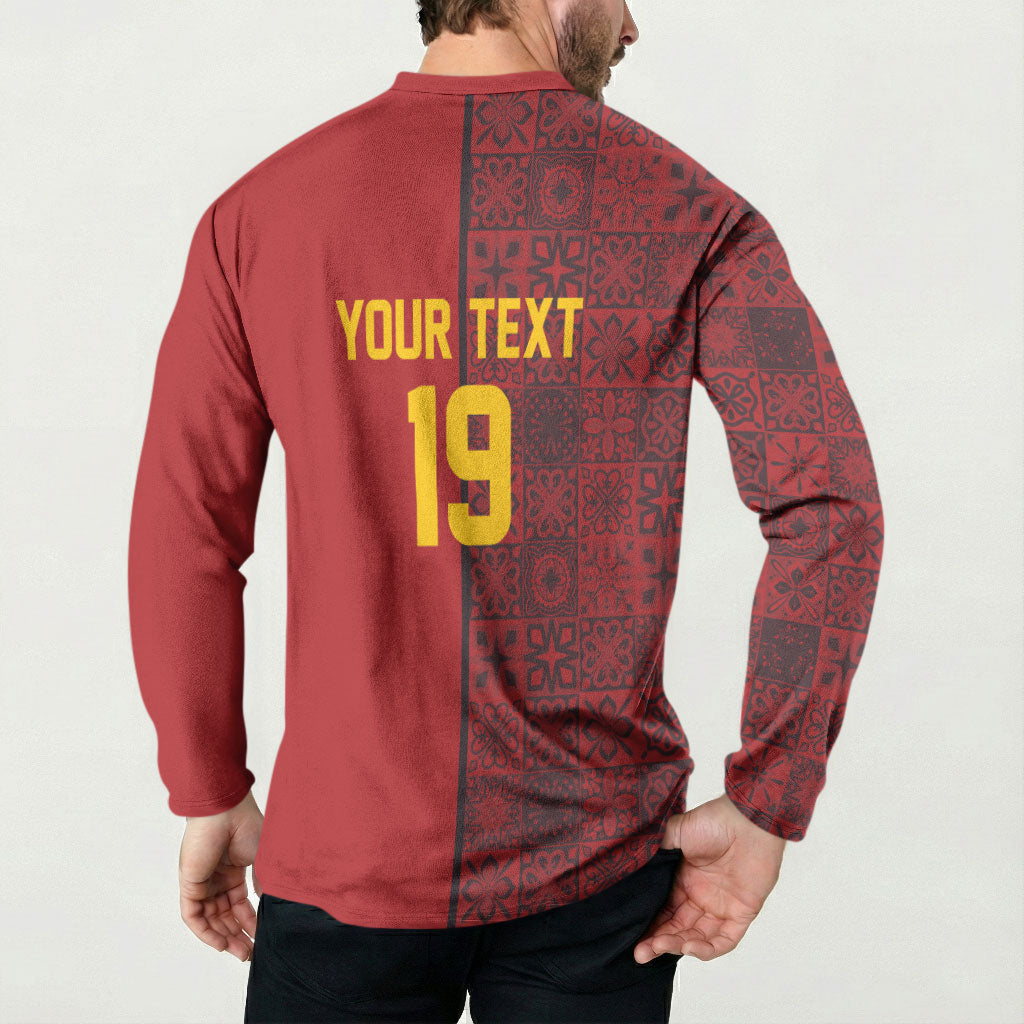 Custom World Football 2026 Spain Button Sweatshirt Spanish Lion Azulejo Pattern
