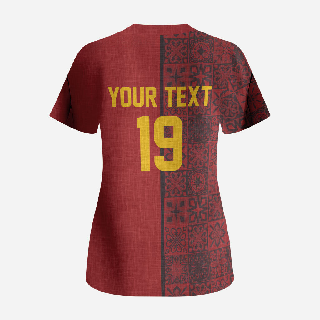 Custom World Football 2026 Spain Scrub Top Spanish Lion Azulejo Pattern