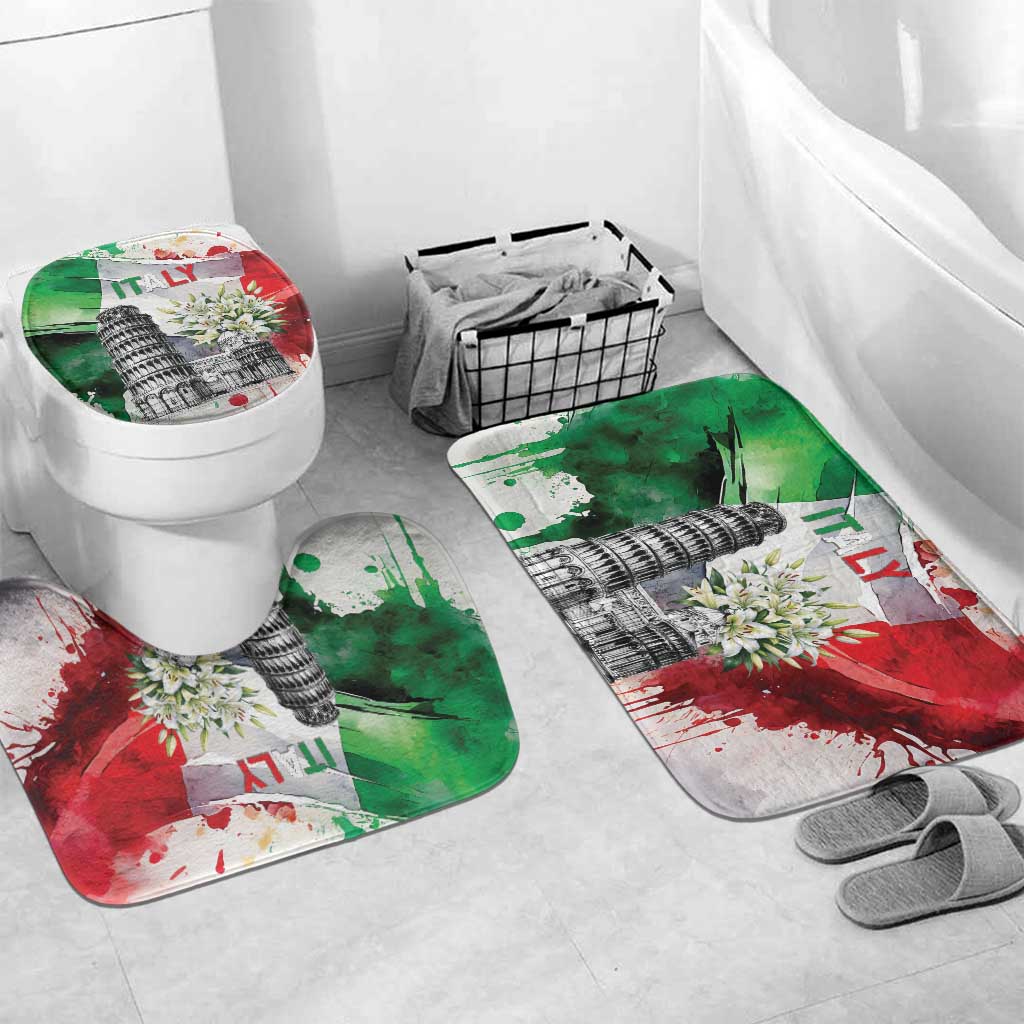 Italy Pisa Tower Bathroom Set White Lily With Flag Style - Wonder Print Shop