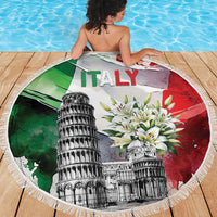 Italy Pisa Tower Beach Blanket White Lily With Flag Style - Wonder Print Shop
