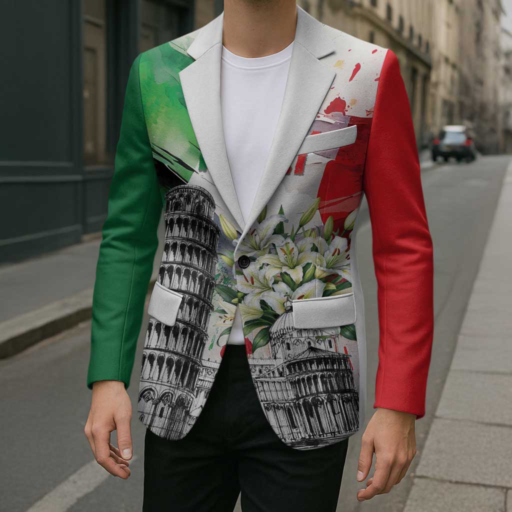 Italy Pisa Tower Blazer White Lily With Flag Style - Wonder Print Shop