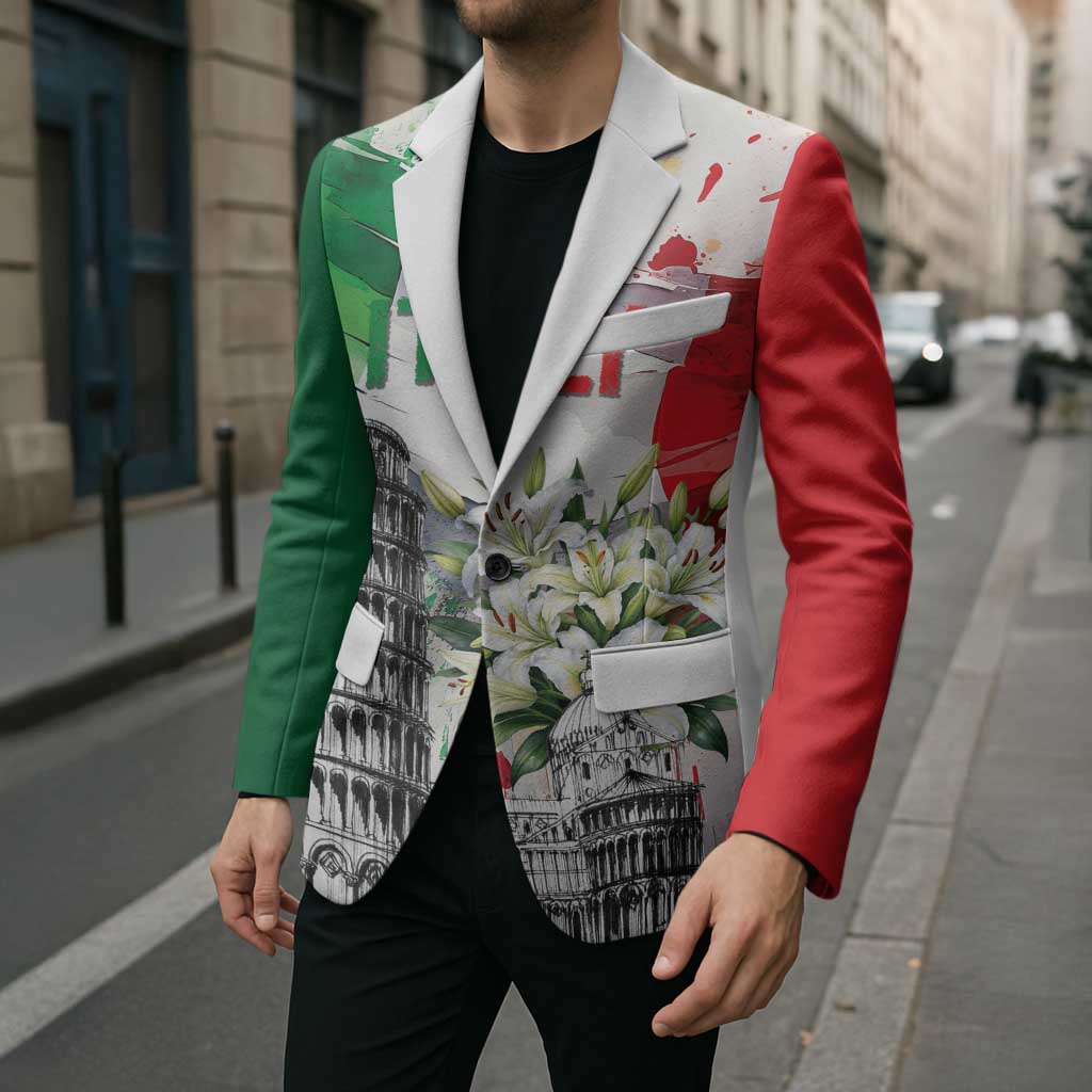 Italy Pisa Tower Blazer White Lily With Flag Style - Wonder Print Shop