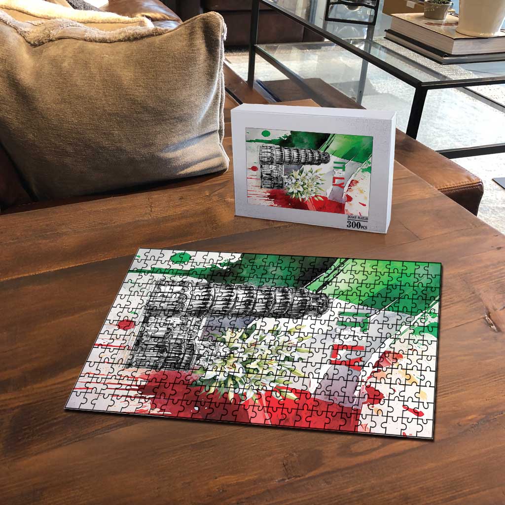 Italy Pisa Tower Puzzle White Lily With Flag Style - Wonder Print Shop